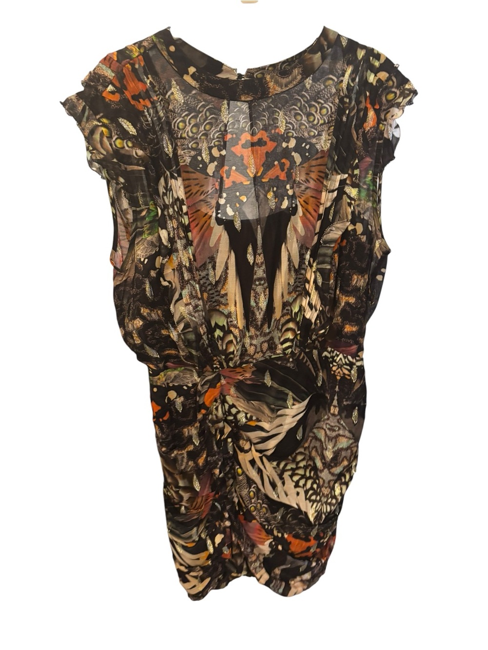 AllSaints Feather Print Midi Dress - Black & Multicolor Women’s Size 8 - Picture 3 of 8
